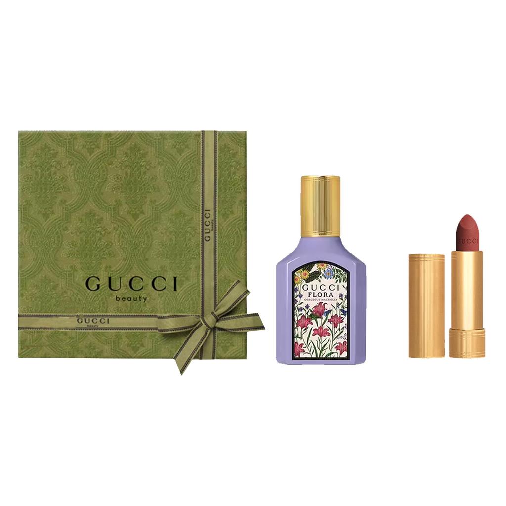 Gucci Rouge À Lèvres Mat Lipstick With Gucci Flora Gorgeous Magnolia Eau De Parfum Gift Set