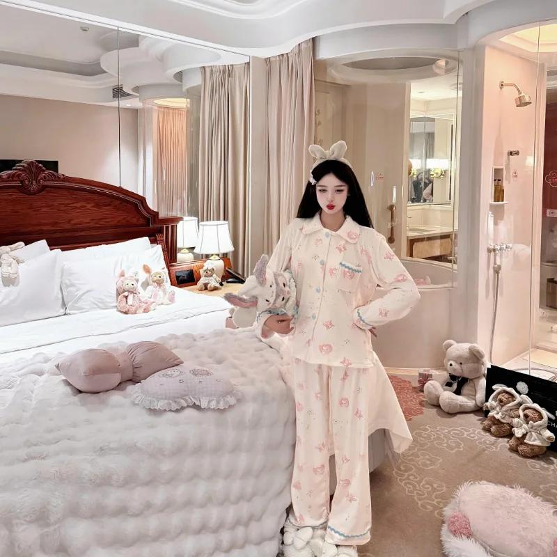 

Пижама Весенний повседневный удобный комплект из двух предметов Домашняя одежда Домашняя одежда Пижама с рисунком M