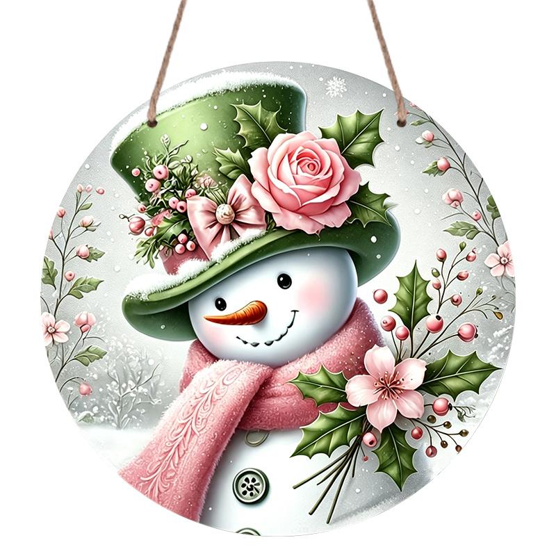 2D Flat, 1pc Aluminum Printed Flat Design, Classic Aluminum "Merry Christmas" Snowman Decorative Plaque and Ornament - Rustic Christmas Holiday