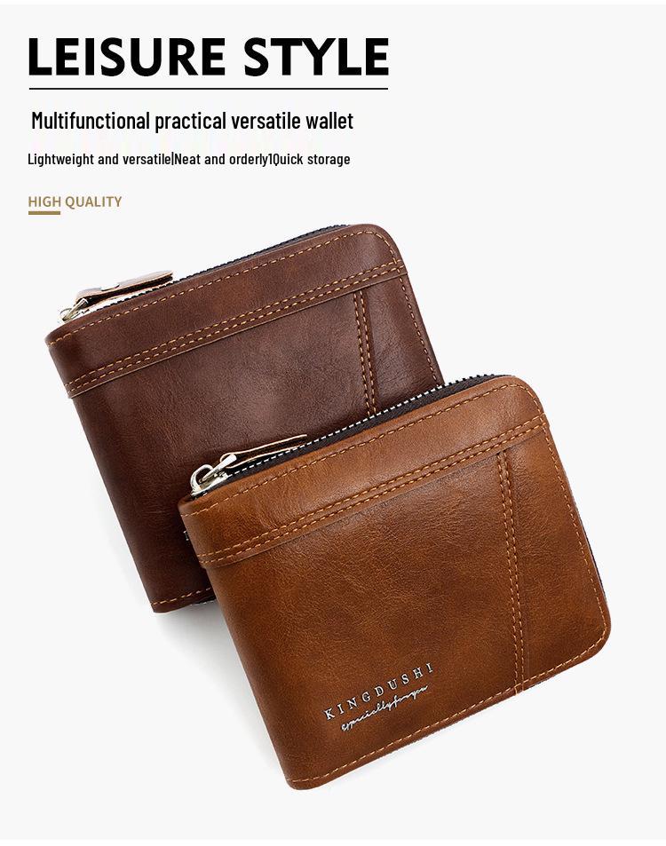 Kingdushi Men's Compact Zipper Wallet: Fashionable, Casual, Large Capacity with Multiple Card Slots