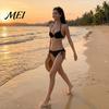 Sexy Bathing Suit Women Solid Color Bikini Set, Summer Two Piece Swimsuit, Halter Tie Underwire Top Slimming Beachwear & High Cut Bottom, for