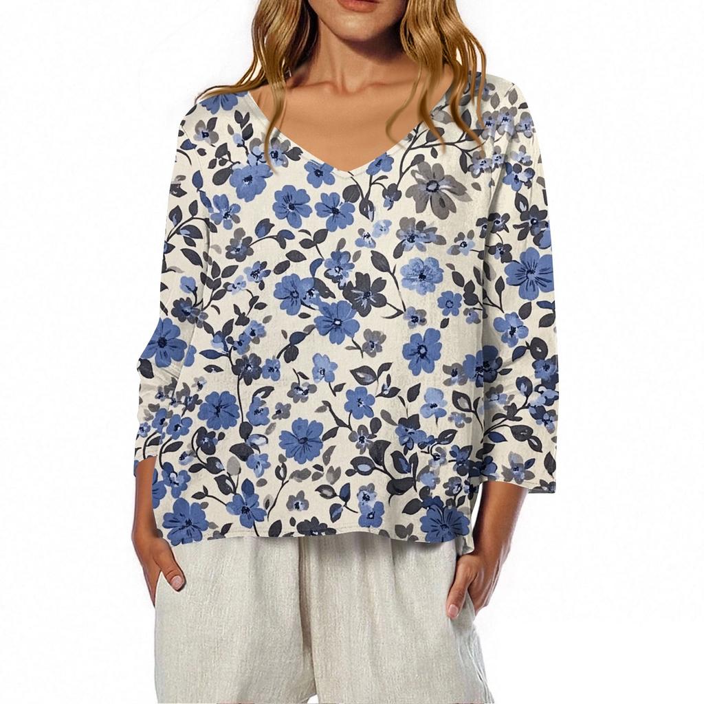 3/4 Length Sleeve Womens Tops Summer Trendy  V-Neck Blouses Dressy Casual  T-Shirt Summer Outfits Beach Vacation