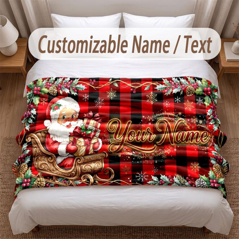 Christmas Theme Soft Blanket Personalized Custom Name Text Print Warm Blanket Home Sofa Bedroom Decor