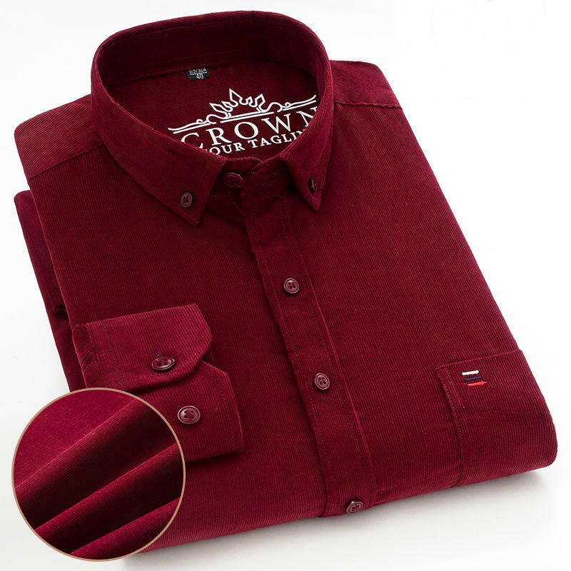 7XL 6XL Camisa de Pana para Hombre Manga Larga 100% Algodón Casual Corte Regular Suave Cómoda Bolsillo Camisas de Vestir Formal Ropa de Hombre