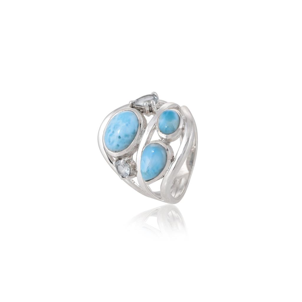 Larimar & Blue Topaz Ring: 925 Sterling Silver Gemstone Jewelry