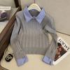 Polo knitted sweater women's spring bottoming shirt fake two-piece shirt stacked inside top tide