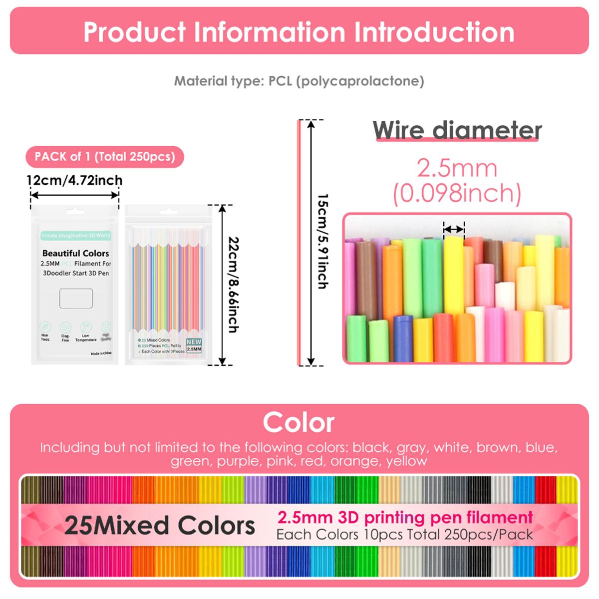 

5M 40/250/300 Colors 3D Pen Refills Pla 3D Pen Printing Cables Filament Printing Materials High Precision Printer Cable Mate