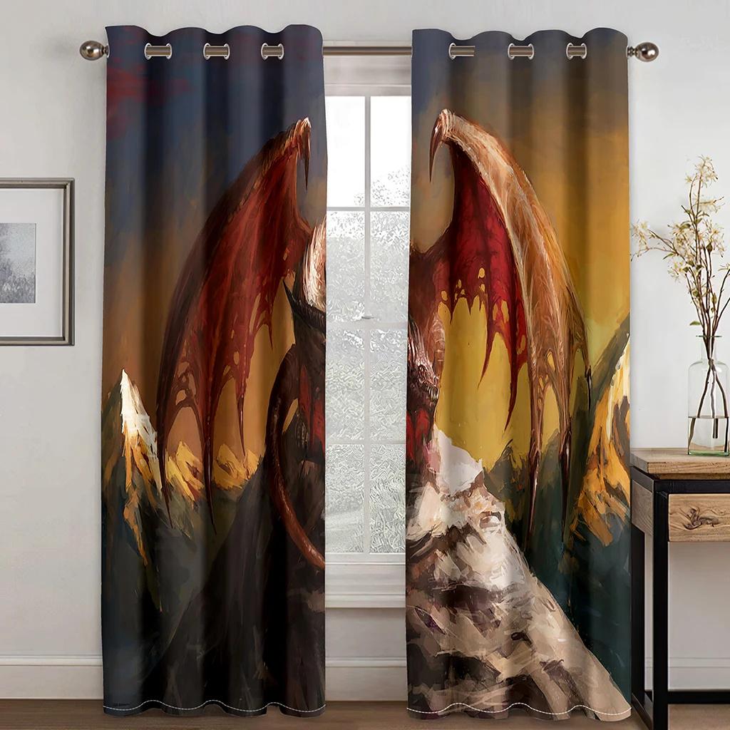 

Настройте красный средневековый фэнтезийный дракон дизайн 2 панели тонкие оконные шторы для гостиной спальни драпировка Decortion 50W130H(CM)X2PCS&HooK