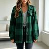 Women Autumn Winter Long Sleeve Plus Size Plaid Fleece Shacket Faux Pocket Coat