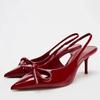 Fashion Luxury Designer Red Bow High Heels Women Summer Sexy Pointed Toe Patent Leather Women Pumps Elegant Slingback Heeled Sandals