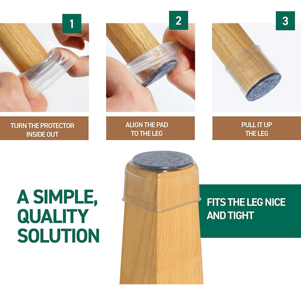 12Pcs Small Silicone Chair Leg Covers W/ Felt Pad Furniture Leg Protectors for Hardwood Floors, Prevent Scratches &Reduce Noise