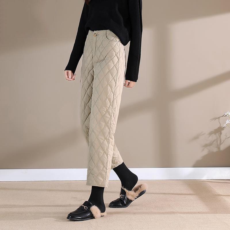 Dámské zimní nadměrná velikost vycpané kalhoty s vysokým pasem rovné nařasené lehké tenké tenké ležérní teplé široké kalhoty