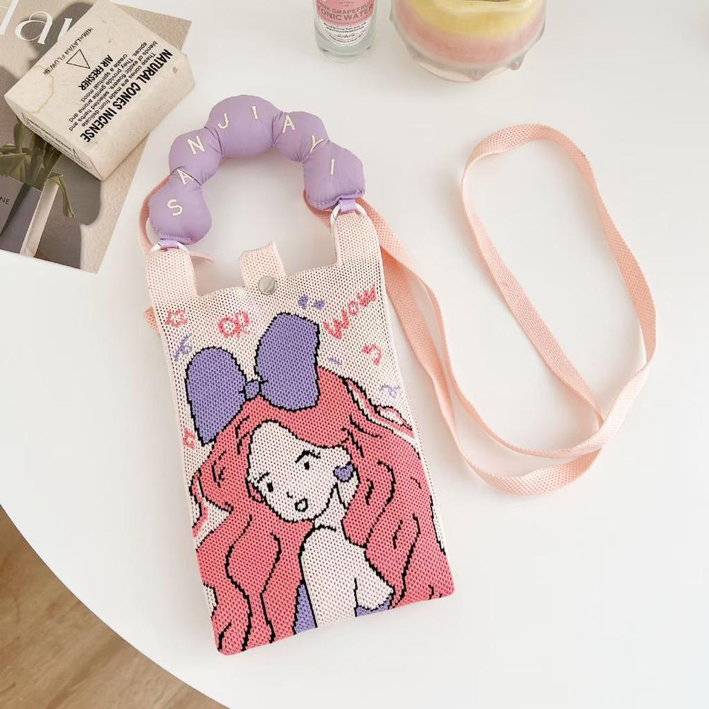 Sommer Damen Niedliche Mini-Tasche Vielseitige Mode Handytasche Cartoon Gestrickte Handtasche Umhängetasche Umhängetasche