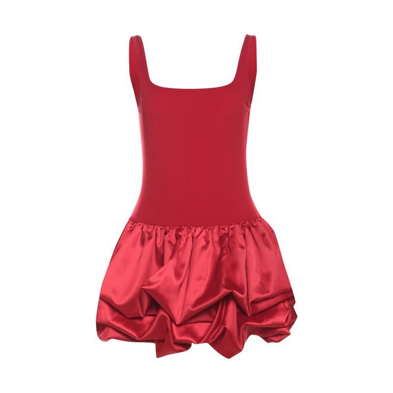 Autumn and Winter Women's Clothing New Solid Color Temperament Sexy Square Neck Tight Tutu Dress Sleeveless Dress Women