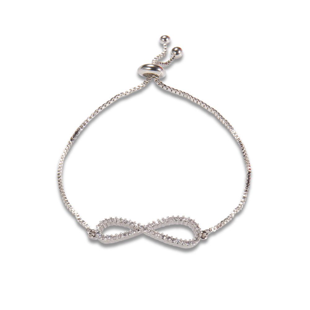 

Весенняя коллекция: Минималистичный медный браслет с цирконами в форме восьмерки белый