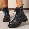 Winter Warm Short Plush Ankle Boots Women Fashion Double Zip Platform Combat Boots Woman Comfy Lace Up Pu Leather Botas Mujer