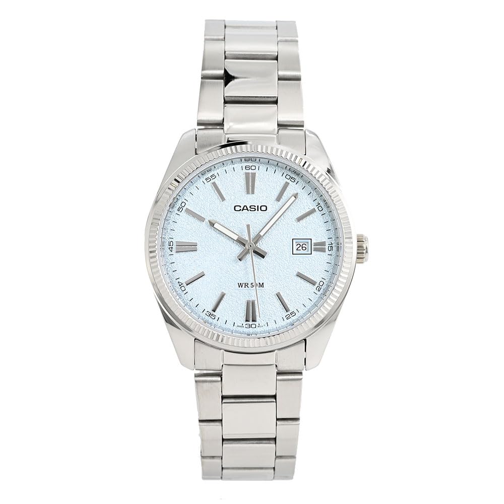 Casio Ceas de mână cu cuarț analogic MTP-1302DA-2A2, Standard Argintiu/Albastru deschis [Import paralel]