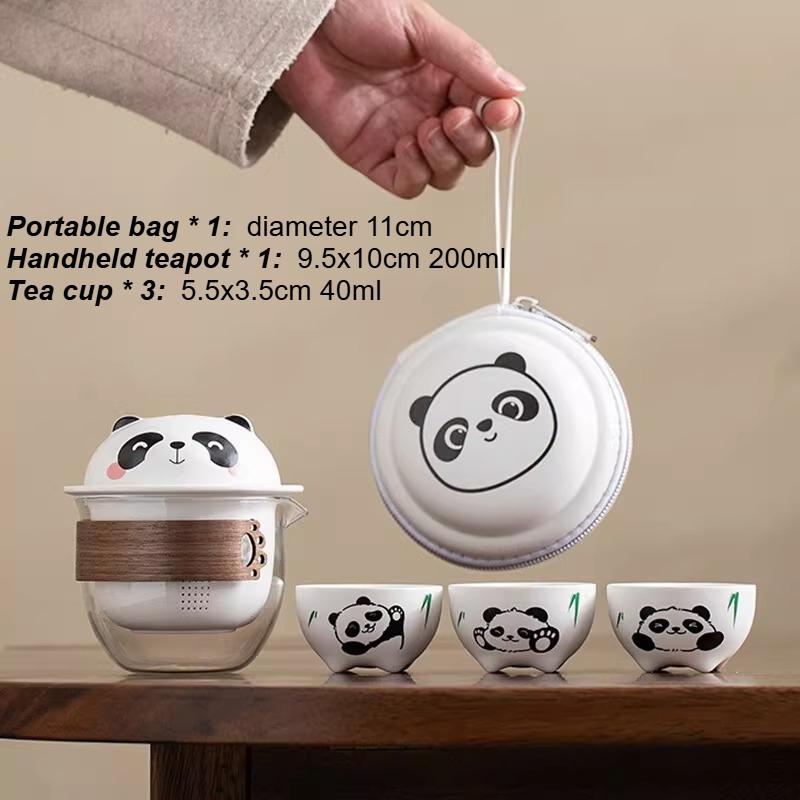 

1 Pot, 3 Cups Panda Tea Set Outdoor Portable Travel Tea Set Chinese Style Hand Held Teapot Tea Tasting Cup Teaware Sets белый