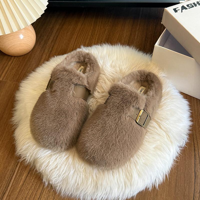 

Тапочки Mao Mao женская верхняя одежда 2025 новый осень и зима один педаль высококачественный норковый плюш хлопковые тапочки 40 хаки