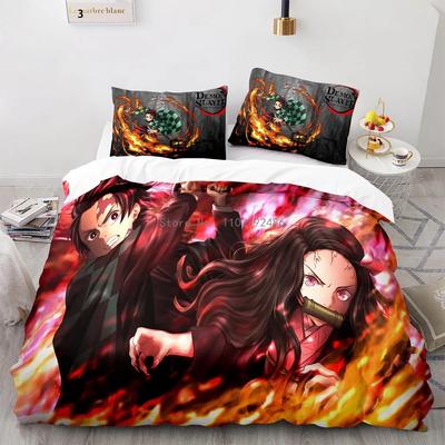 Fashionable Demon Slayer Bedding Sets Anime Printed Comforter Cover Set Single Twin Full Queen Boys Girls Teen Bedroom Decor