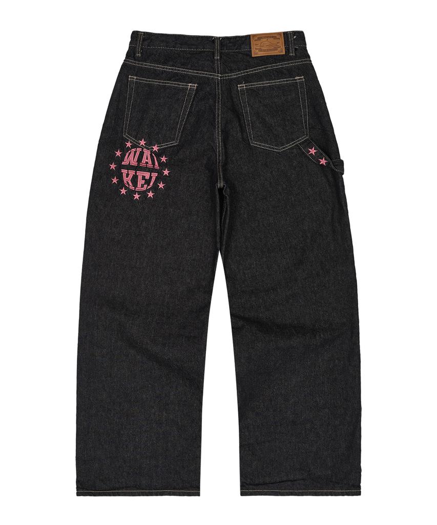WAIKEI Star Applique Embroidery Denim Pants Indigo Blue