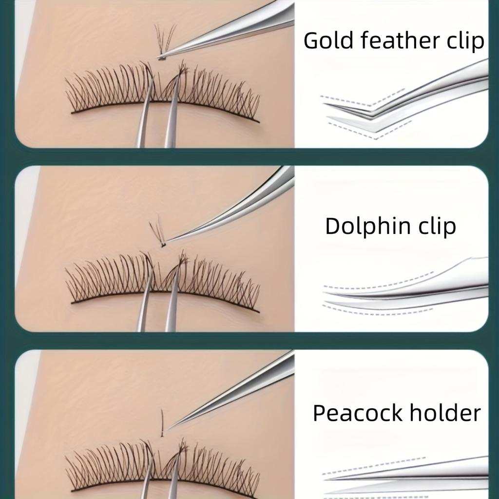 Stainless Steel High-Precision Grafting Eyelash Tweezers with Golden Feathers - Professional Makeup Tool for Synthetic Hair