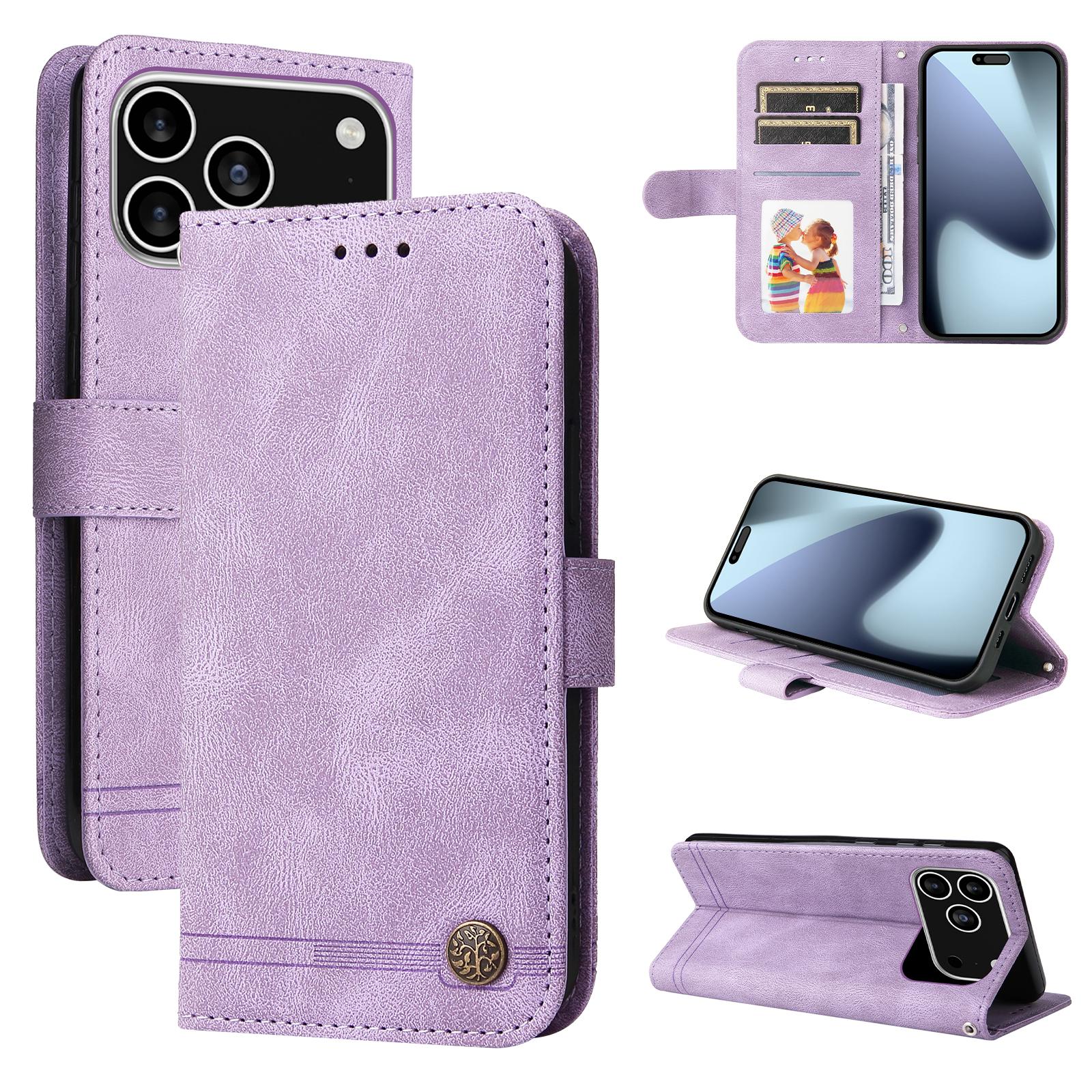 

For iPhone 17 Pro Leather Wallet Cases Skin Touch Phone Cover Stand with Strap Blue