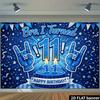 2D vlak 11e verjaardagsfeest achtergronddoek, glinsterende blauwe taart, rock thema