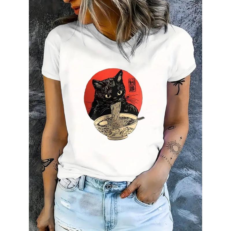 European Size Women Casual Short Sleeve Tee 1 Pcs 100% Heavy Polyester - Comfortable Crew Neck, Soft Adorable Tees Tops
