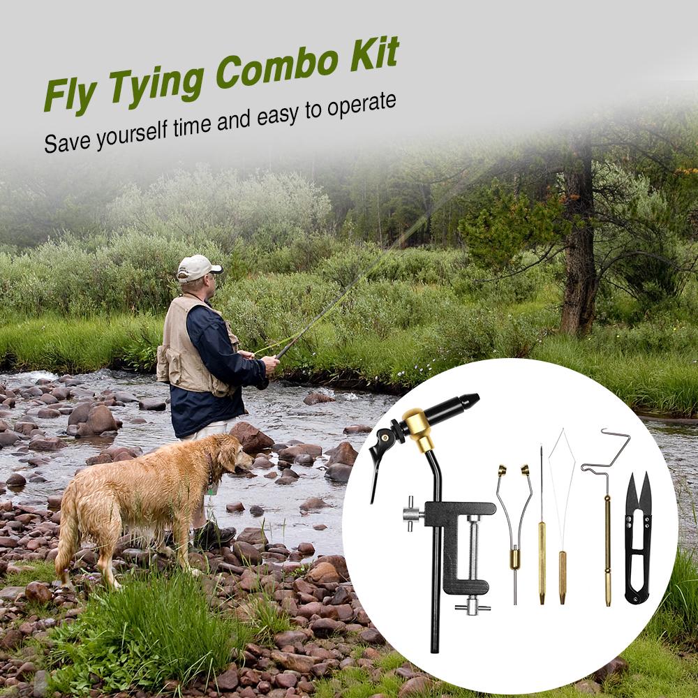 6pcs Fly Tying Tools Combo Kit Fly Tying Vise Bobbin Hold Thrd Needle Whip Scissors