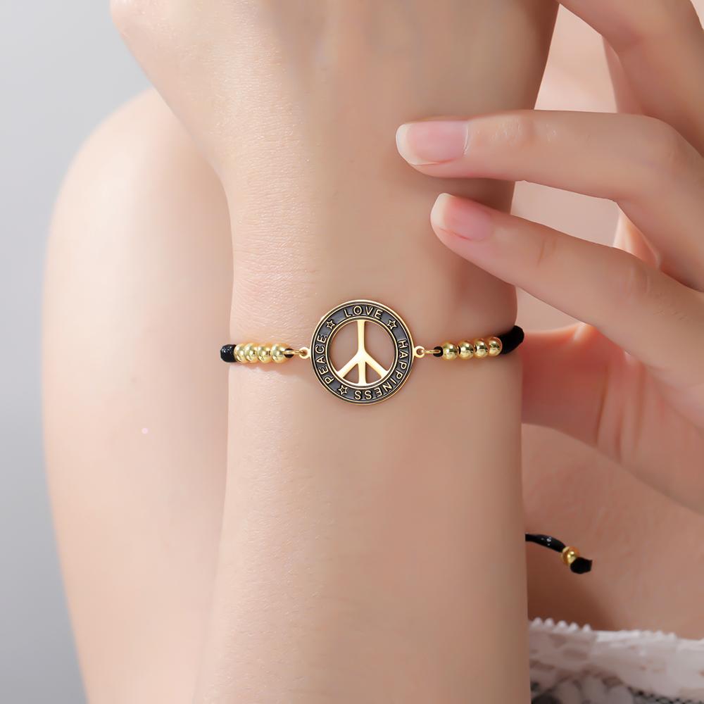 Dawapara Vintage Peace Sign Bracelet Peace Love Happiness Blessing Charm Couple Bracelet Stainless Steel Jewelry