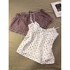 Sweet girl small floral suspender pajamas women's 1011 summer new plaid shorts set large size loungewear women