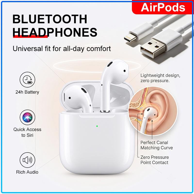 Apple AirPods 2 Generation Wireless Bluetooth Headphones Auto Pair 24 Hours Playtime In Ear Earbuds For All Smartphones