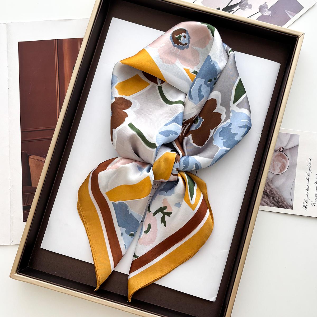 

New Fashion 70X70cm Women s Scarf Silk Floral Print Scarf Square Shawl Decorative Headband Neck Luxury Design Bandana 70x70cm