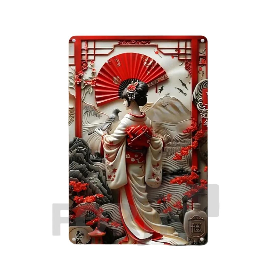 

2D Japanese Art Poster Kimono Cherry Blossoms ,elegant Retro Geisha Metal Sign,Home,Room,Office,Izakaya,cafe,Studio Wall Decor 20x30cm（7.8x11.8inch）