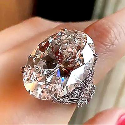 Luxuriöser Damen Verlobungsring mit großem ovalem Kristall-Strassstein, süßer kupferfarbener Zirkonia-Steinring, Vintage Eheringe für Frauen