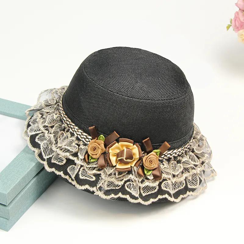 WTEMPO Party Dacing Hats Retro Elegant Summer Beach Flowers Lace Pacthwork Hats Breathable Wide Brim Foldable Large Sun Hats