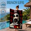 Custom Name Horror Clown Artwork Heart In Space Adventure Microfiber Beach Towel, Lightweight for Summer Travel, Swimming Pool Fan Gift