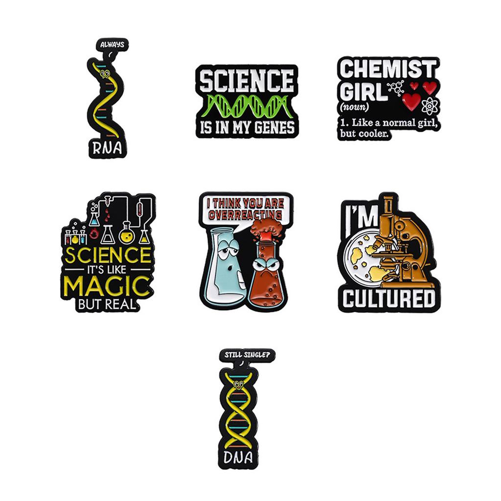 7 ks Brož s chemickou strukturou Vtipné klopové odznaky Série chemie a biologie Smaltované odznaky pro dekoraci košile a oblečení