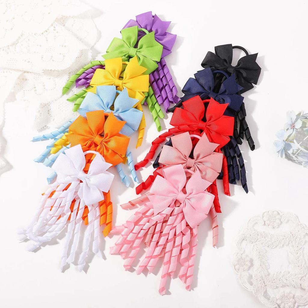 BABY BOWS Girls Hair Ties Grosgrain Ribbon Curly Korker Hair Bows Elastic Rubber Bands Ponytail Holders for Children's Headwear