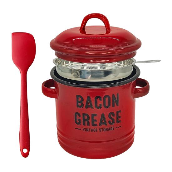 

Bacon Grease Container with Strainer Scraper 46oz Ceramic Grease Saver 46oz Retro Lard Pot Cooking Up Fat Catcher