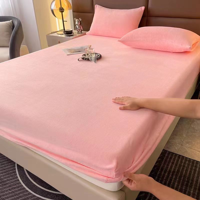 2026 New Winter Warm Solid Flannel Elastic Band Fitted Sheet Mattress Protector Cover Super Soft Cozy King Size Double Bed Bed Sheets