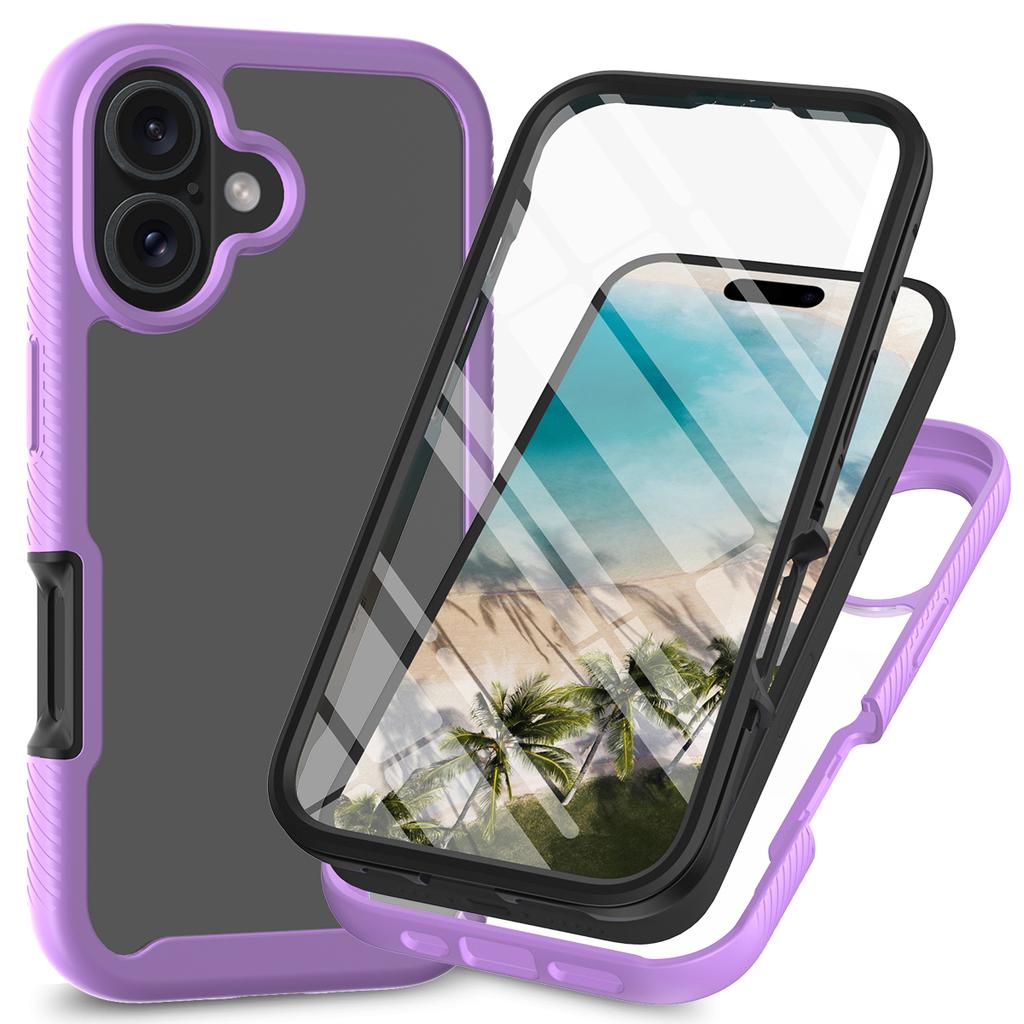 For iPhone 16 Case PC+TPU Clear Phone Cover with PET Screen Film