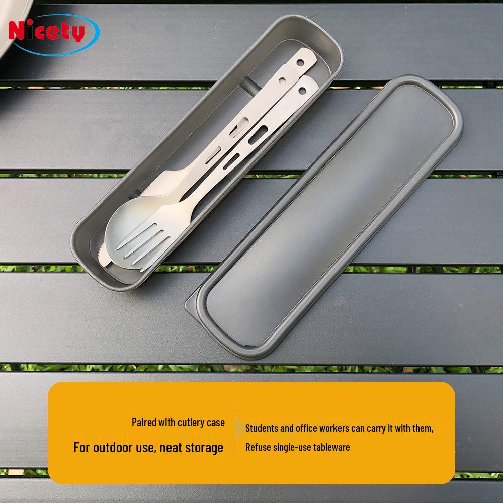 4-Piece Portable Titanium Cutlery Set with Chopsticks and Storage Box for Camping