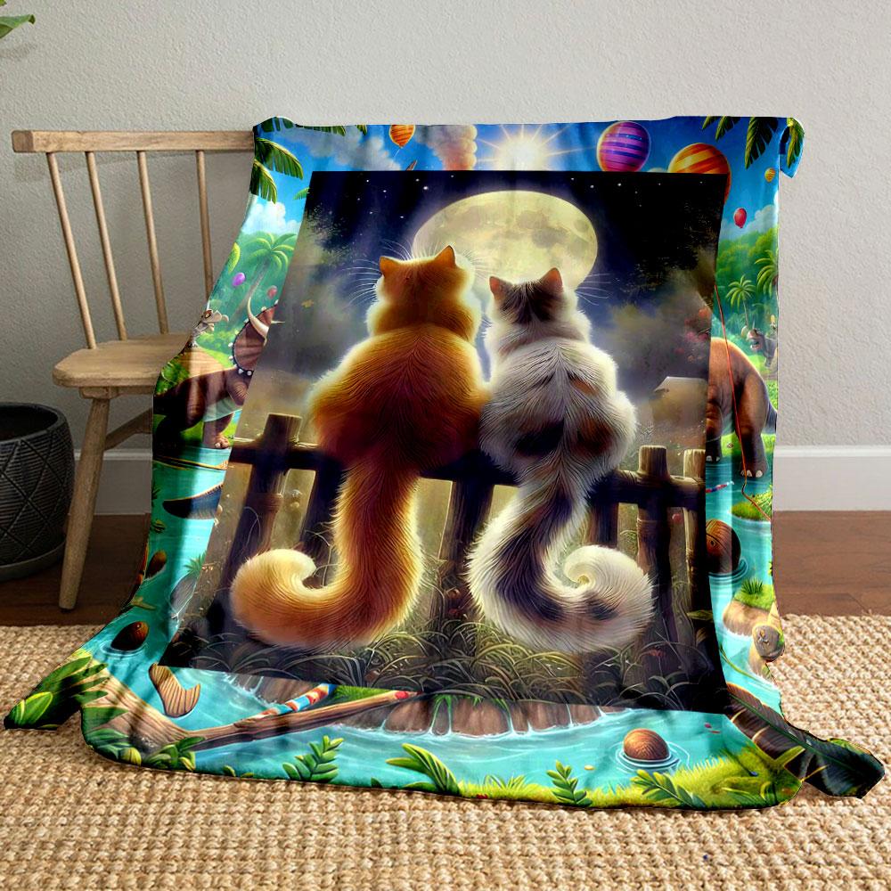 

Cats Moon Night Print Blanket bedroom Blanket for Livingroom Couch lunch break Soft throw for Friend s festival Gift 80cm x 120cm