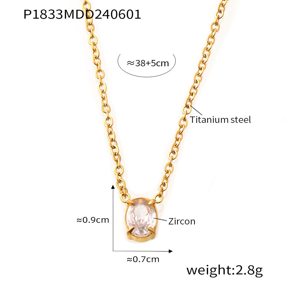 Niche French Trendy Versatile Oval Zircon Titanium Steel Necklace with 18K Gold Diamond Pendant