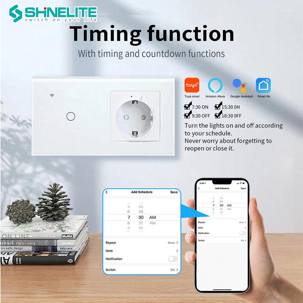 1 Gang EU Standard WiFi Smart Switch with WIFI USB Wall Socket, Tuya APP Remote Control Timer Power Outlet