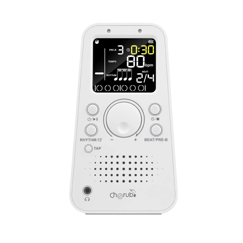 

Cherub WSM-289 Rechargeable Digital Metronome, Rechargeable via USB Type-C, Tap TempoTimer Function, 4 Selectable Sounds, 10 Rhythm Types, and 10