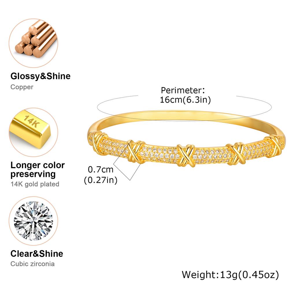 New Gold Plated Cubic Zirconia Bracelet, Chunky Waterproof Openable Bangle, High Quality Stackable Jewelry For Women Gift