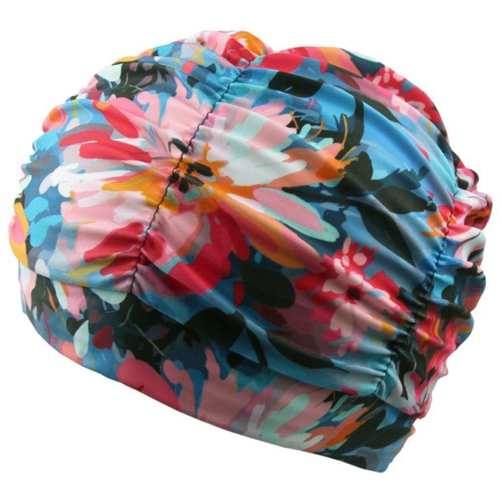 Breathable Hot Spring Swimming Cap Printed Fabric Bathing Cap Oversized Swimming Cap  Bathe
